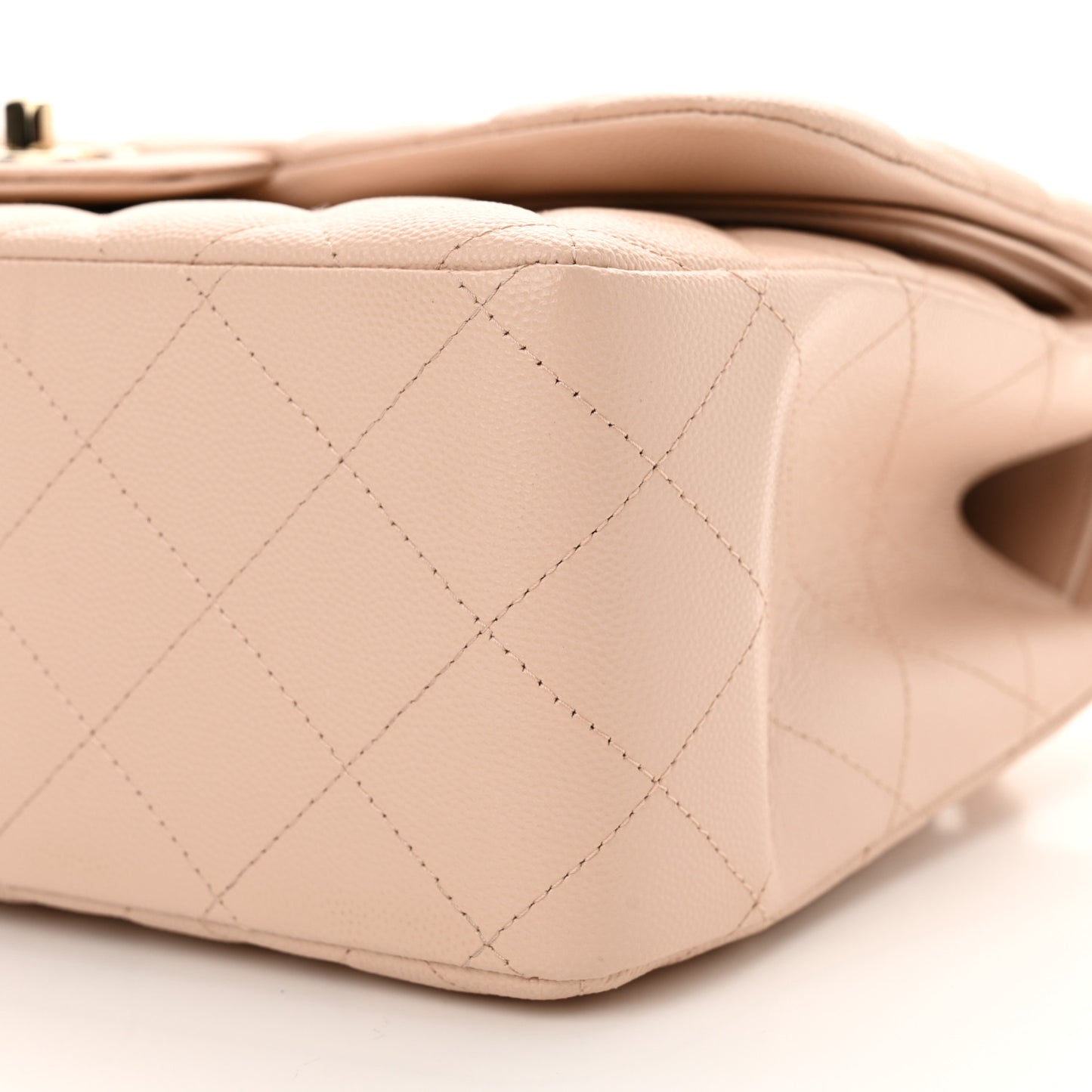 Caviar Quilted Jumbo Double Flap Light Beige