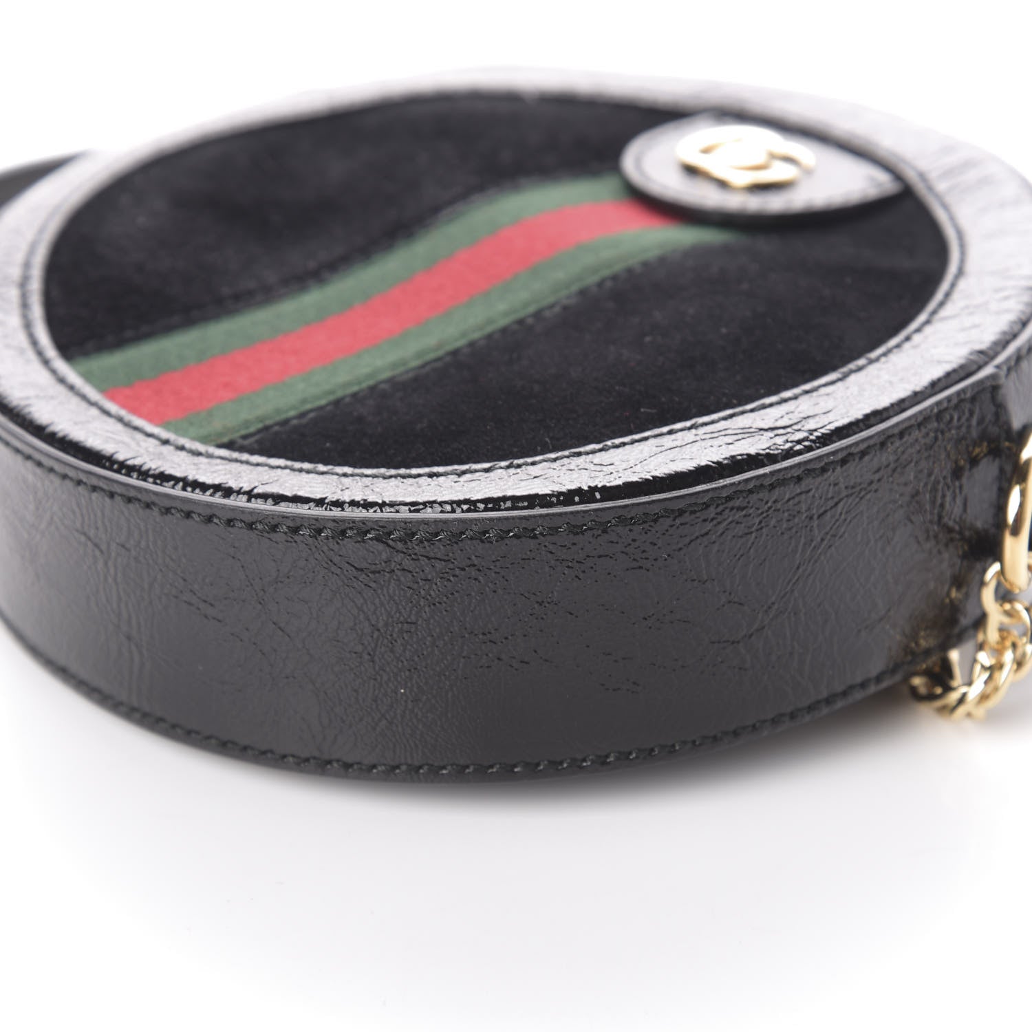 Gucci Suede Patent Web Mini Ophidia Round Shoulder Bag Black 9 of 9