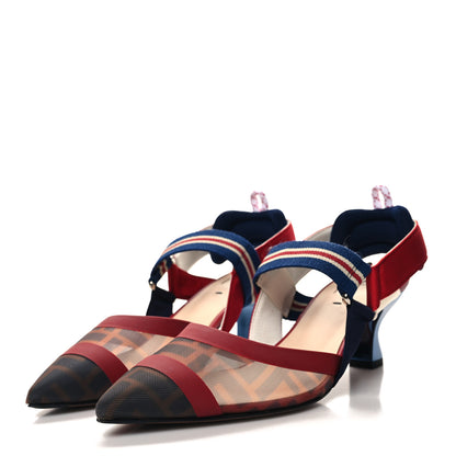 Fendi Technical Mesh FF Colibri 55mm Slingback Pumps 38 Tobacco Moro Zaffiro Ciliegia Rosso 3 of 7