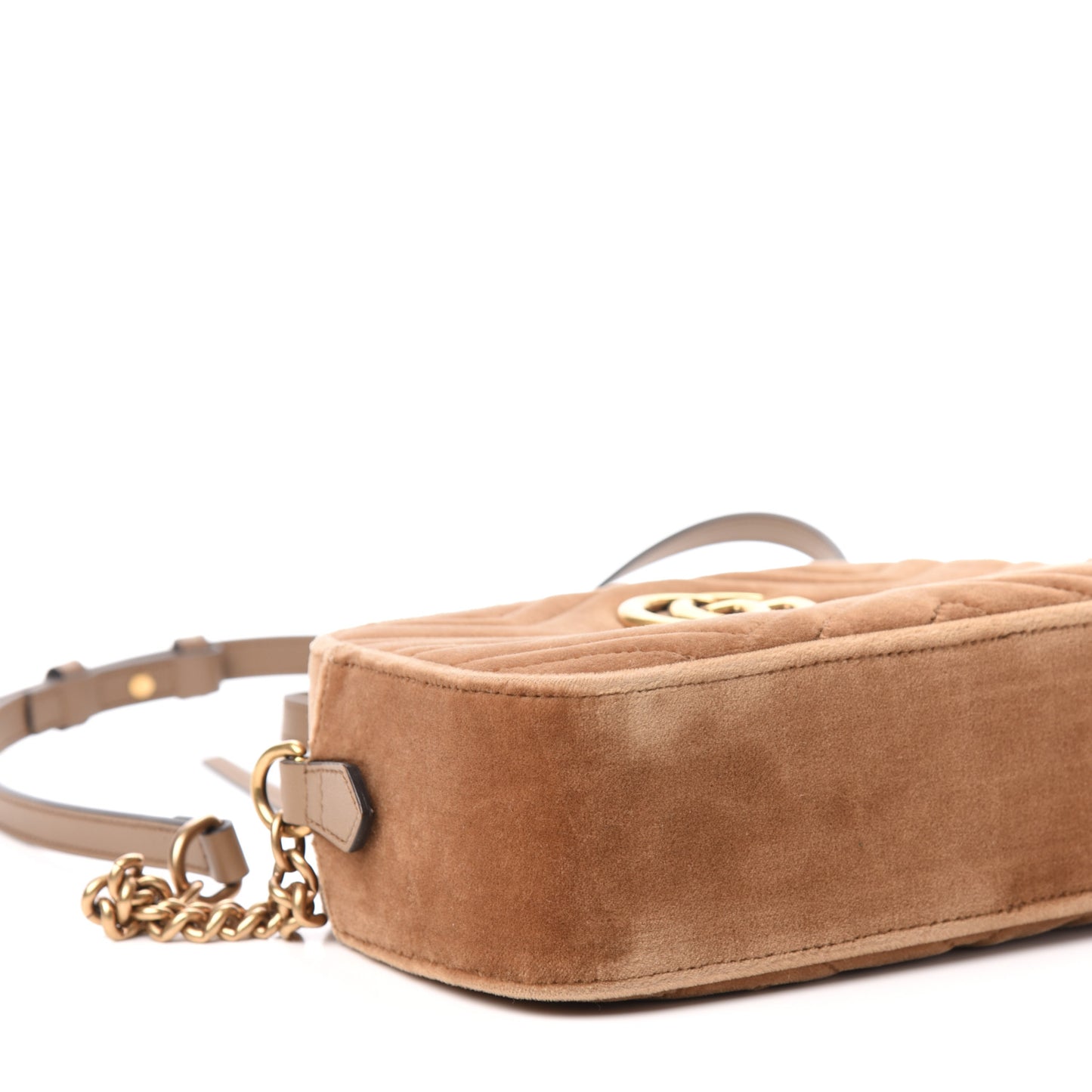 Velvet Matelasse Small GG Marmont Chain Shoulder Bag Taupe