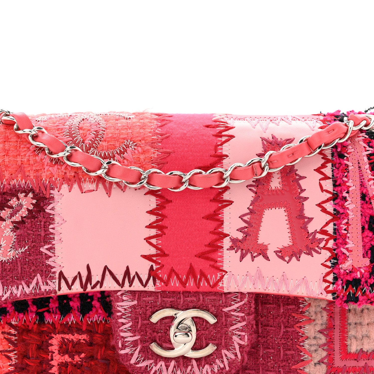 Chanel Tweed Patchwork Medium Single Flap Pink 8 of 11