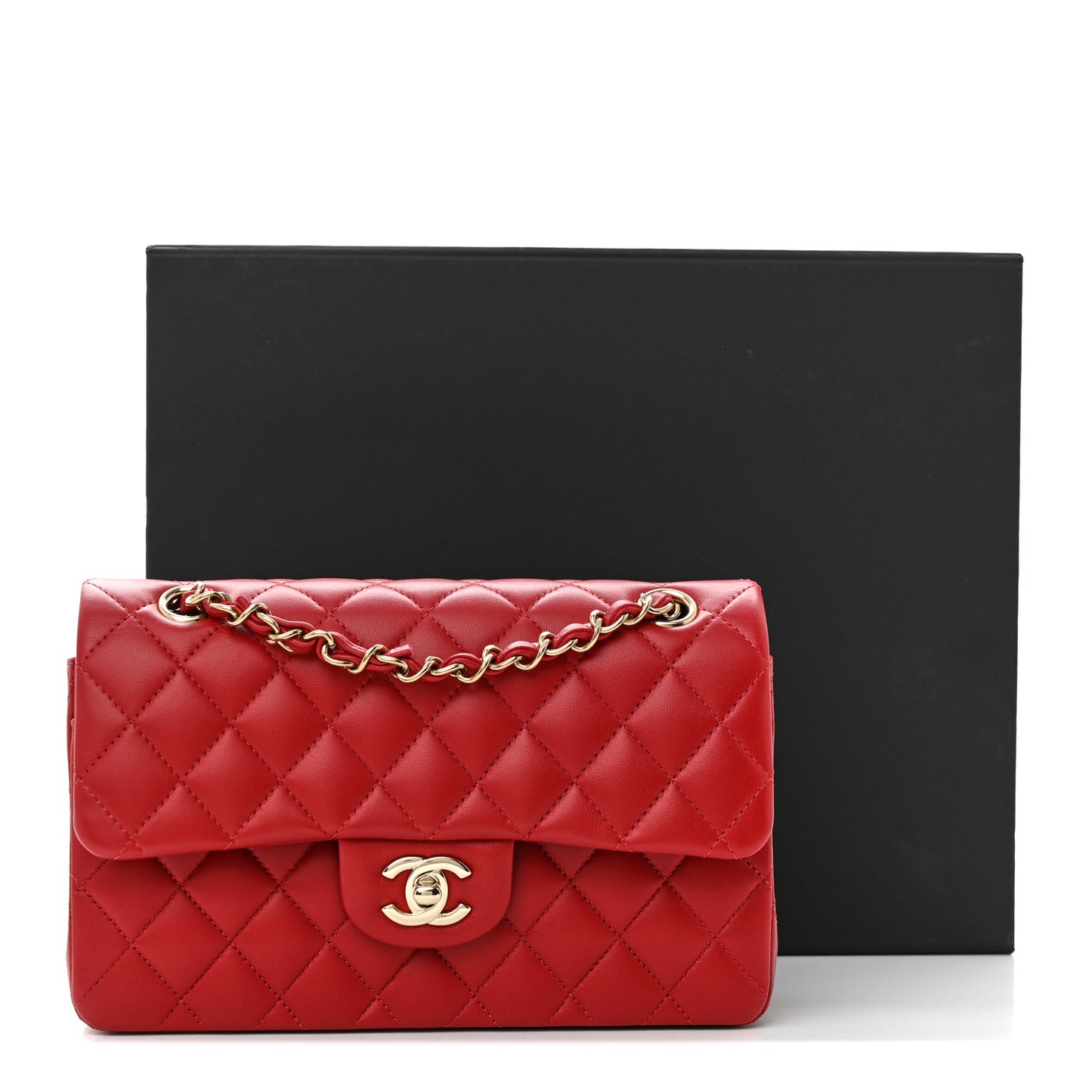 Lambskin Quilted Small Double Flap Red