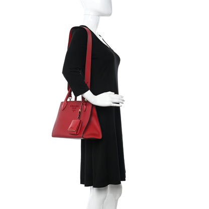 Prada Saffiano Cuir Calfskin Small Monochrome Top Handle Tote Fuoco 2 of 9