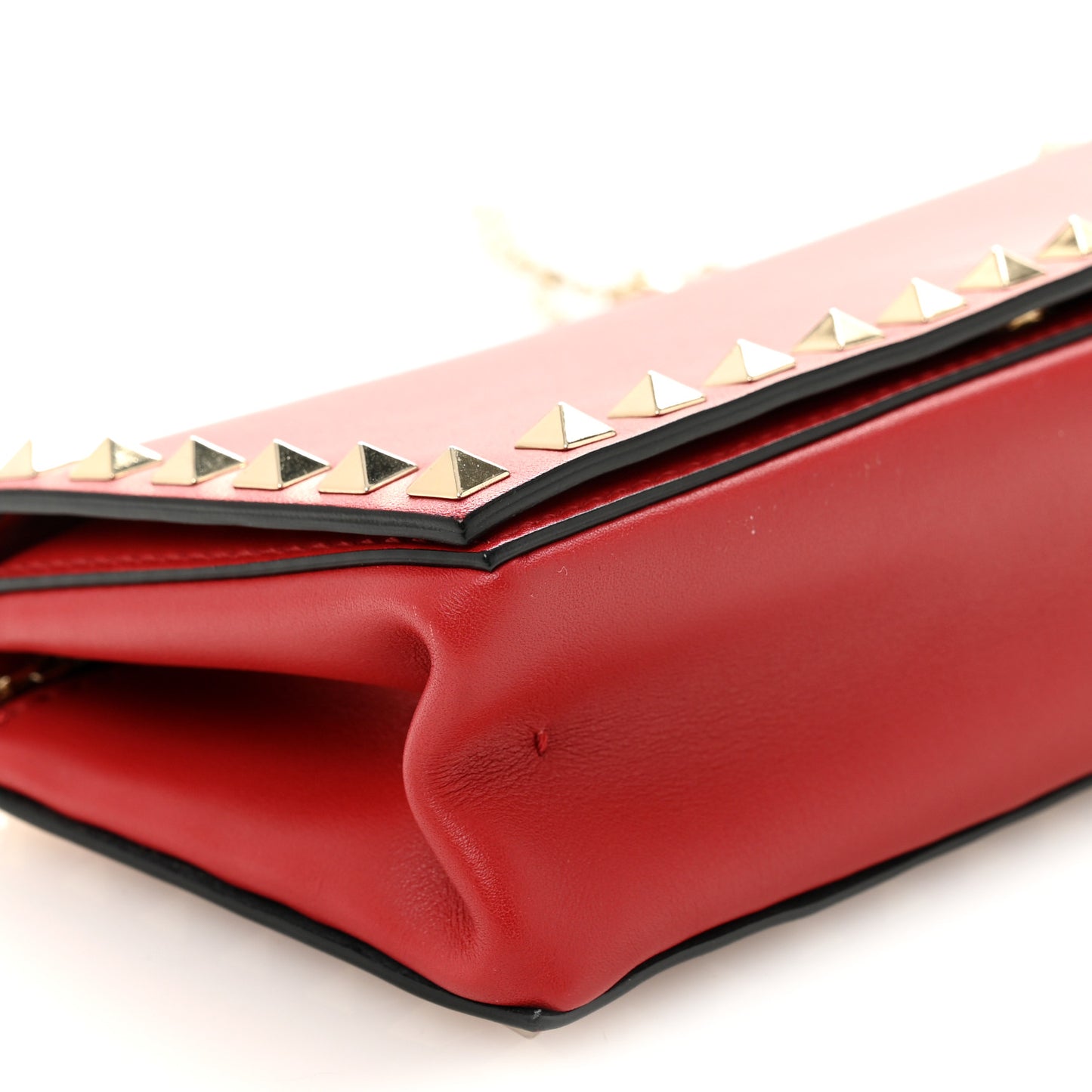Calfskin Rockstud Flap Chain Clutch Red