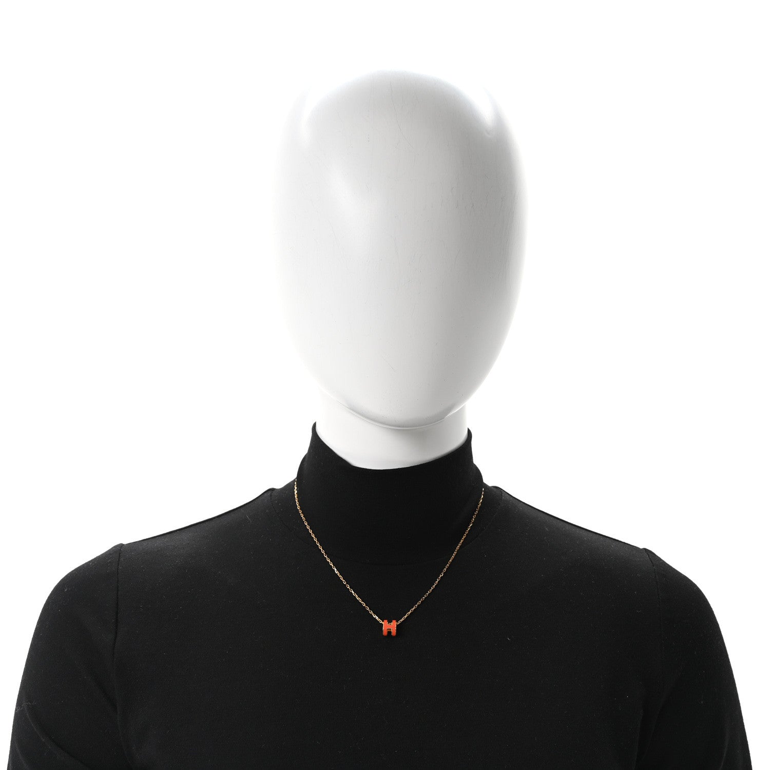 Hermes Lacquered Gold Mini Pop H Pendant Necklace Orange 2 of 5
