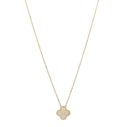 Van Cleef & Arpels 18K Yellow Gold Diamond Yellow Mother of Pearl Vintage Alhambra Pendant Necklace 1 of 5