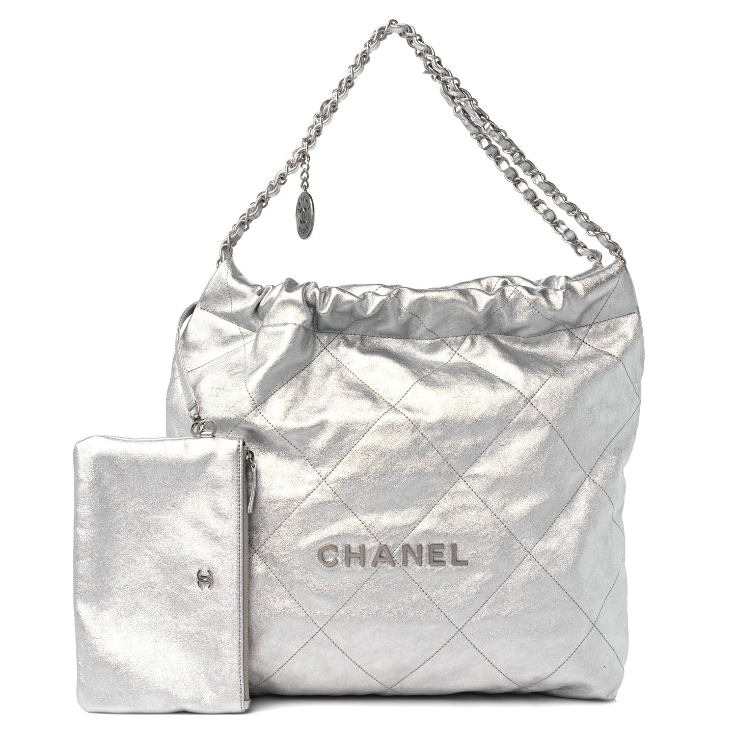 Metallic Calfskin Quilted Chanel 22 Silver