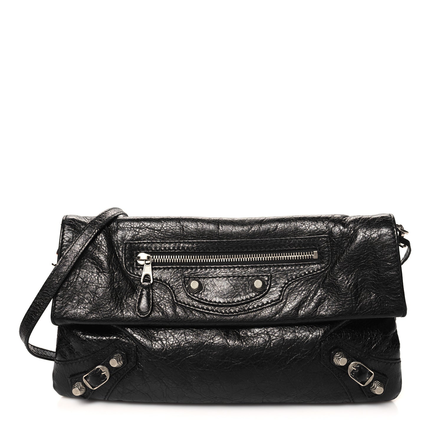 Agneau Giant 12 Silver Hardware Envelope Strap Clutch Black
