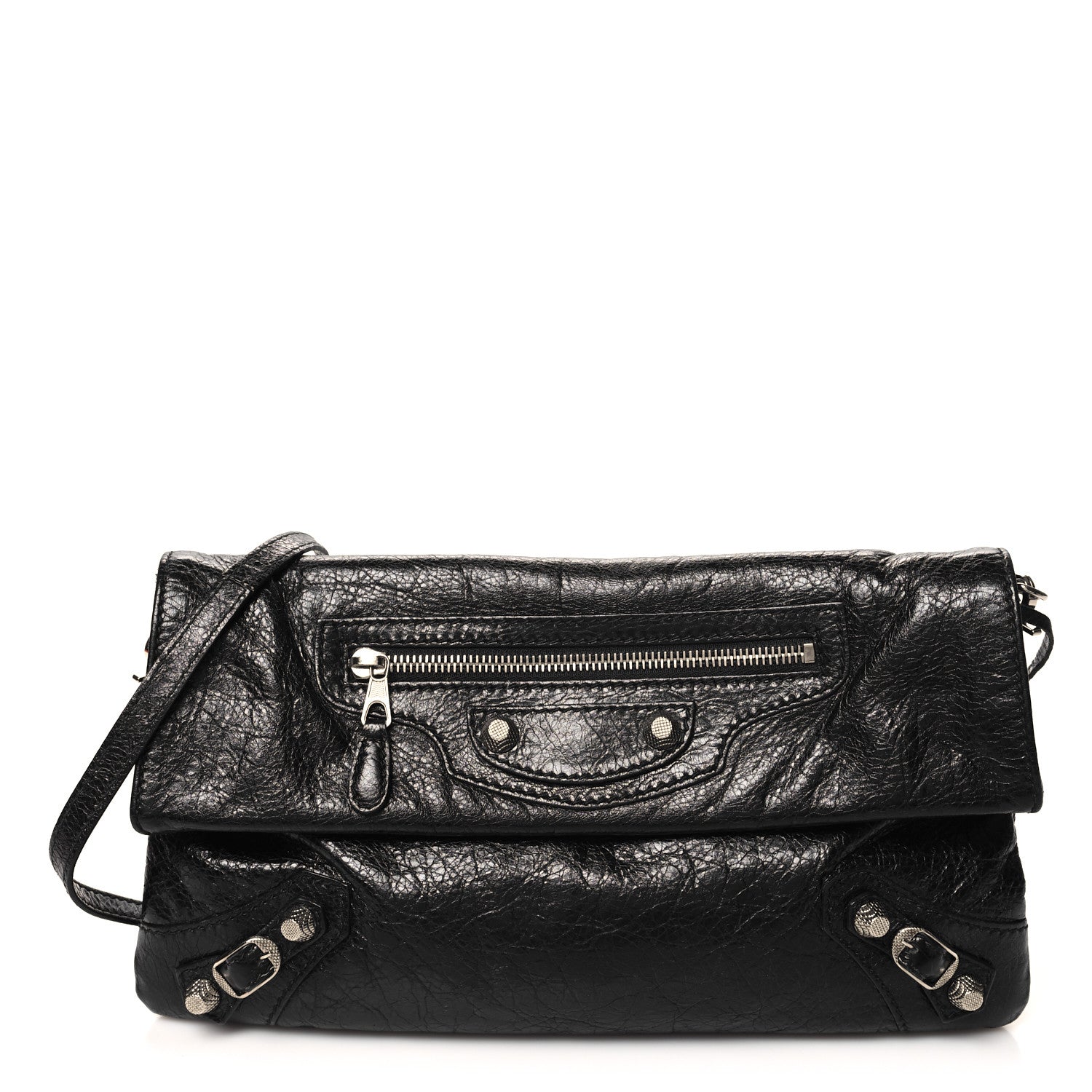 Balenciaga Agneau Giant 12 Silver Hardware Envelope Strap Clutch Black 1 of 14