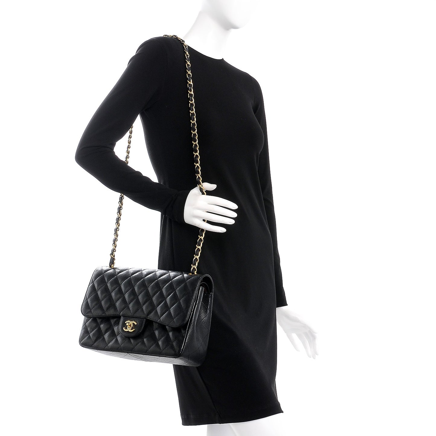 Caviar Quilted Jumbo Double Flap Black