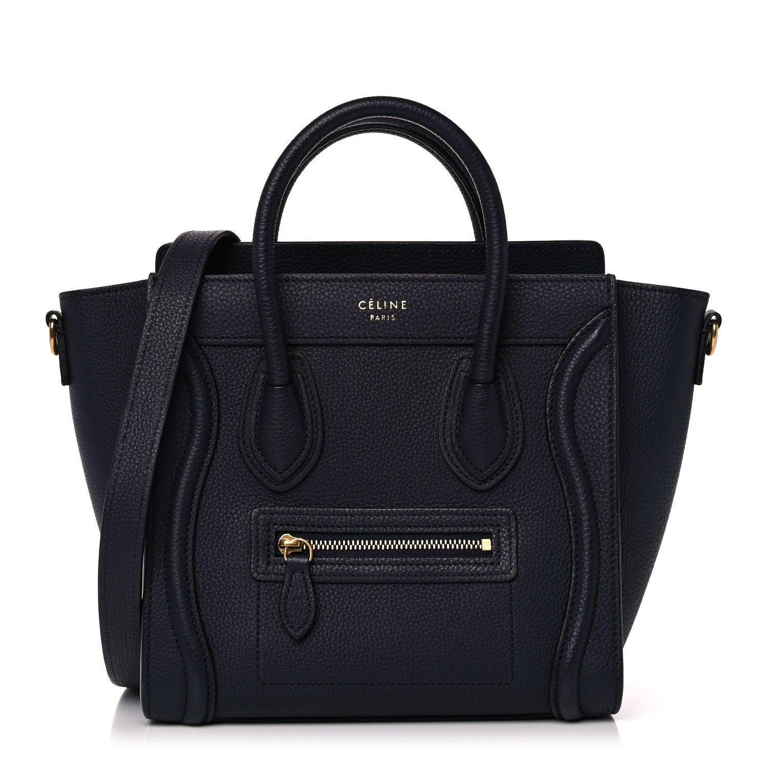 Celine Drummed Calfskin Nano Luggage Navy Blue 1 of 10