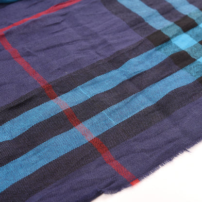 Burberry Merino Wool Cashmere Giant Check Lightweight Scarf Blue 7 of 7