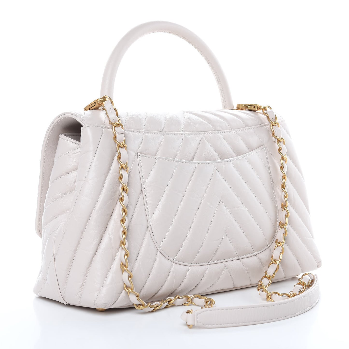 Aged Calfskin Chevron Quilted Small Coco Handle Flap Rose Pale