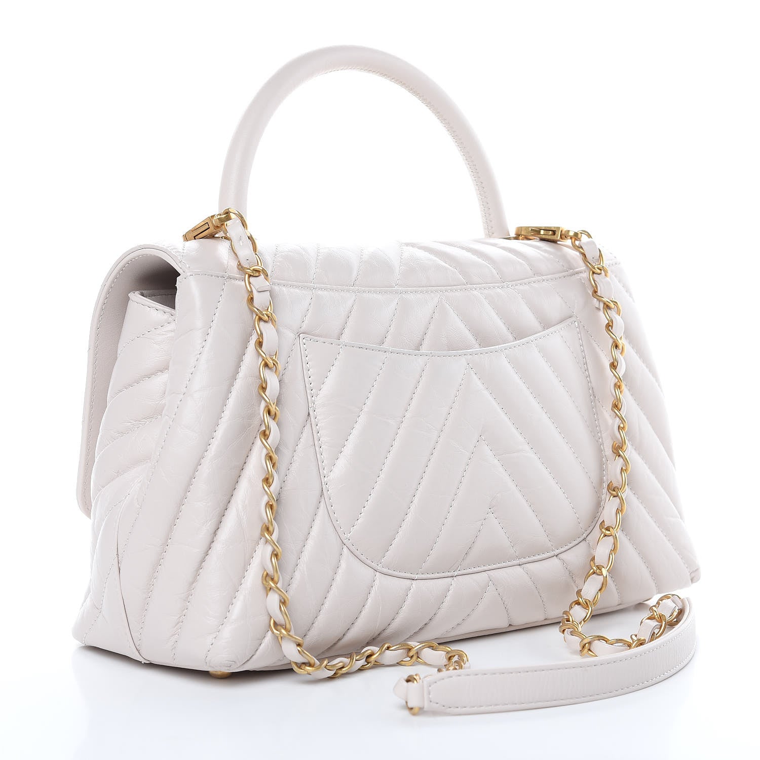 Chanel Aged Calfskin Chevron Quilted Small Coco Handle Flap Rose Pale 3 of 10