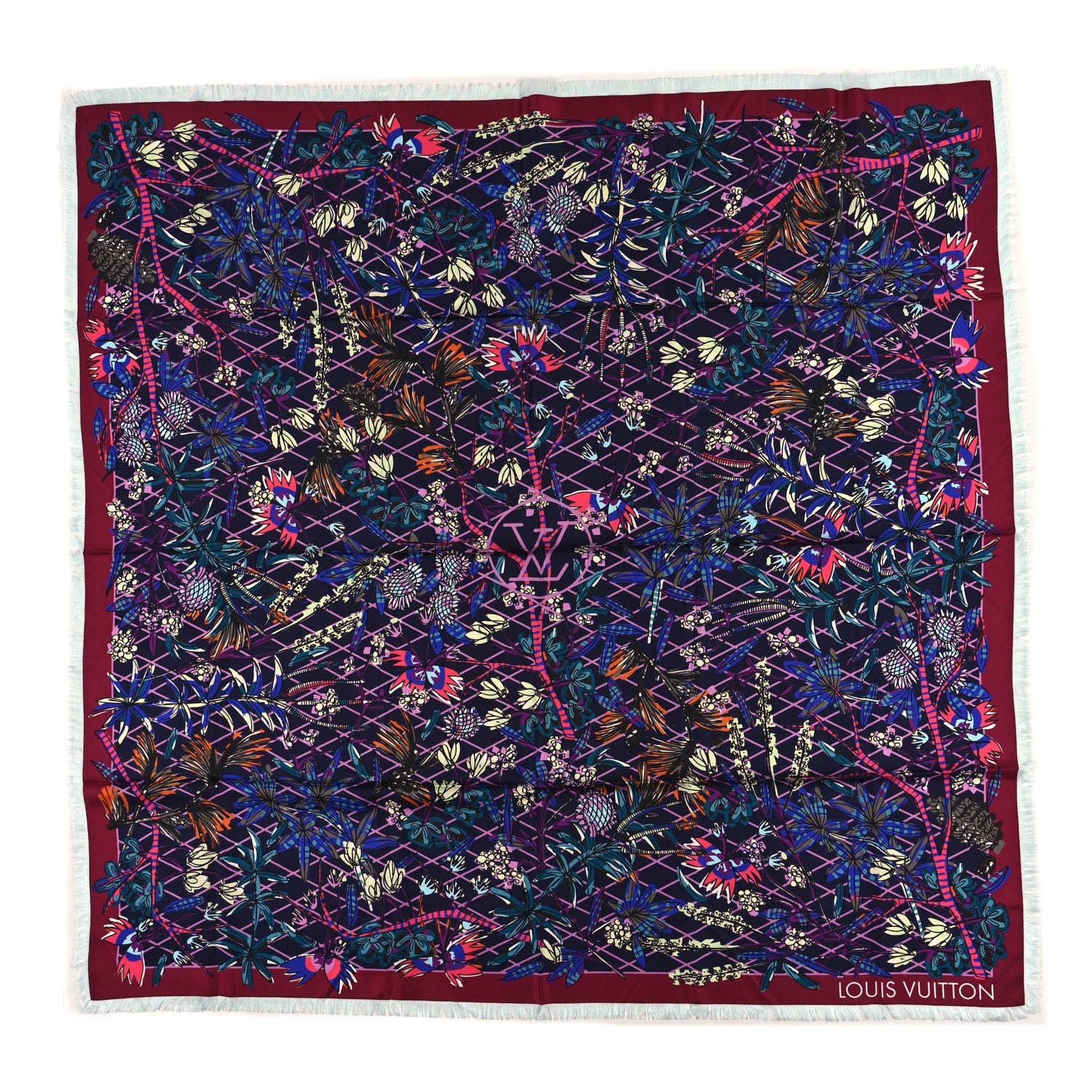 Louis Vuitton Silk Floral Print Shawl Purple Multicolor 1 of 3