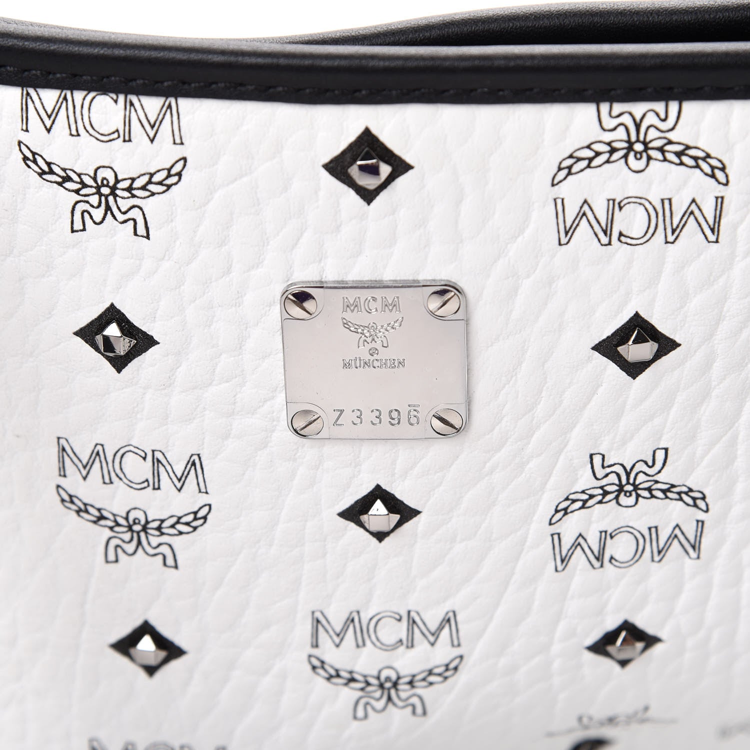 MCM Visetos Studded Medium Anya Zip Top Shopper Tote White 6 of 10