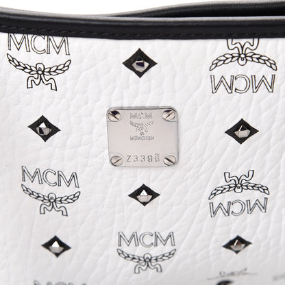 MCM Visetos Studded Medium Anya Zip Top Shopper Tote White 6 of 10