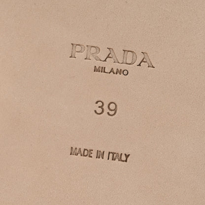 Prada Nappa Metal Triangle Logo Flat Slide Sandals 39 Travertino 7 of 9