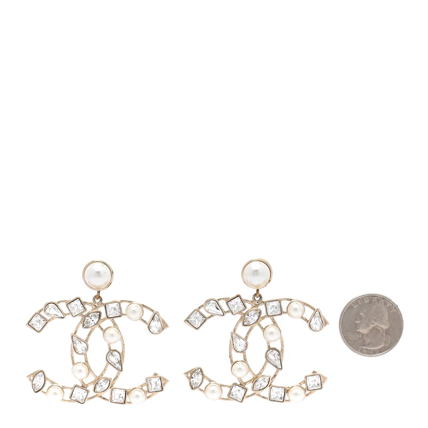 Metal Glass Pearl CC Crystal Snowfall CC Drop Earrings Light Gold