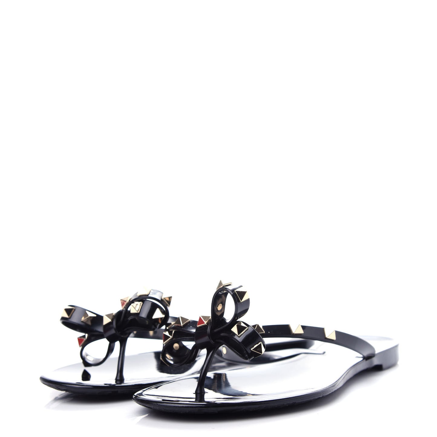 PVC Jelly Glitter Rockstud Bow Thong Sandals 41 Black