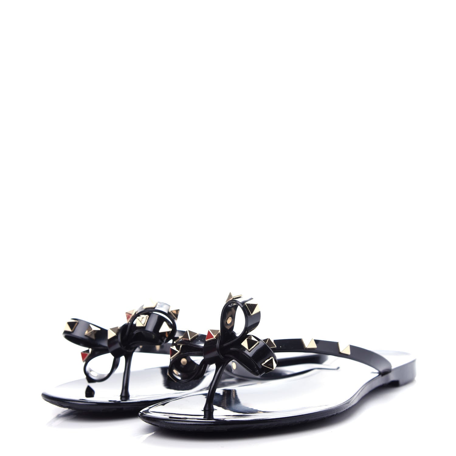 Valentino Garavani PVC Jelly Glitter Rockstud Bow Thong Sandals 41 Black 3 of 10