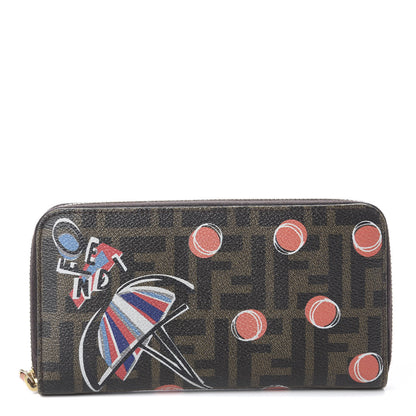Fendi Zucca Spalmati Saint Bamboline Zip Around Wallet Tobacco 1 of 5