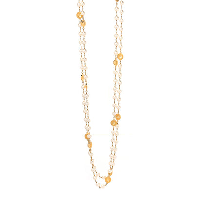 Chanel Metal Pearl Paris Button Necklace Gold 1 of 3