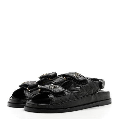 Chanel Grained Calfskin Velcro Dad Sandals 38 Black 3 of 9