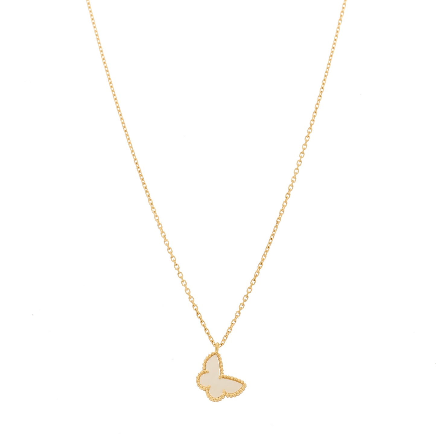 18K Yellow Gold Mother of Pearl Sweet Alhambra Butterfly Pendant Necklace
