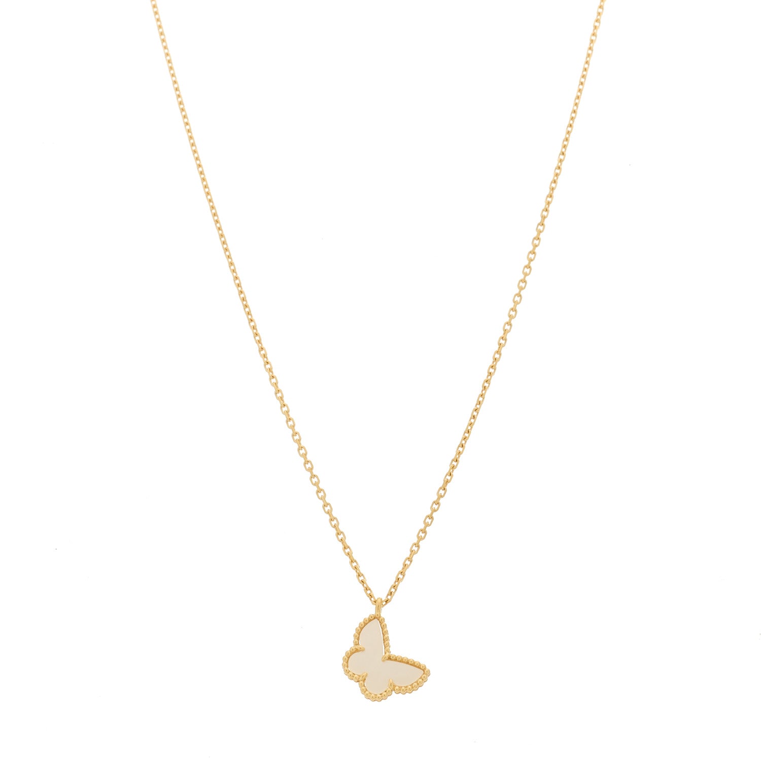 Van Cleef & Arpels 18K Yellow Gold Mother of Pearl Sweet Alhambra Butterfly Pendant Necklace 1 of 6