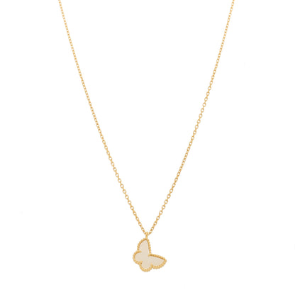 Van Cleef & Arpels 18K Yellow Gold Mother of Pearl Sweet Alhambra Butterfly Pendant Necklace 1 of 6
