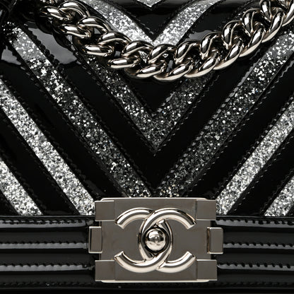 Chanel Patent Glitter PVC Chevron Quilted Small Boy Flap Black Silver 8 of 10