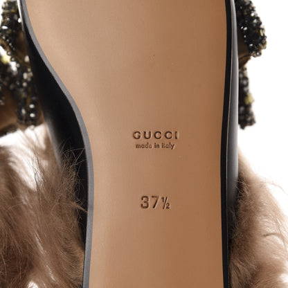 Gucci Malaga Kid Fur Crystal Bow Embroidered Womens Princetown Slippers 37.5 Black 8 of 9