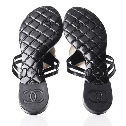 Chanel Jelly Camellia Thong Sandals 40 Black Ivory 7 of 10