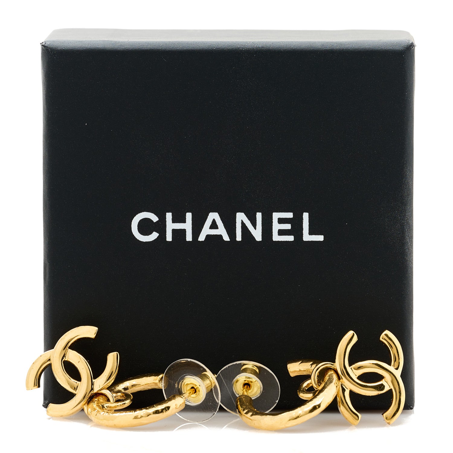 Chanel CC Hoop Drop Earrings Gold 5 of 5