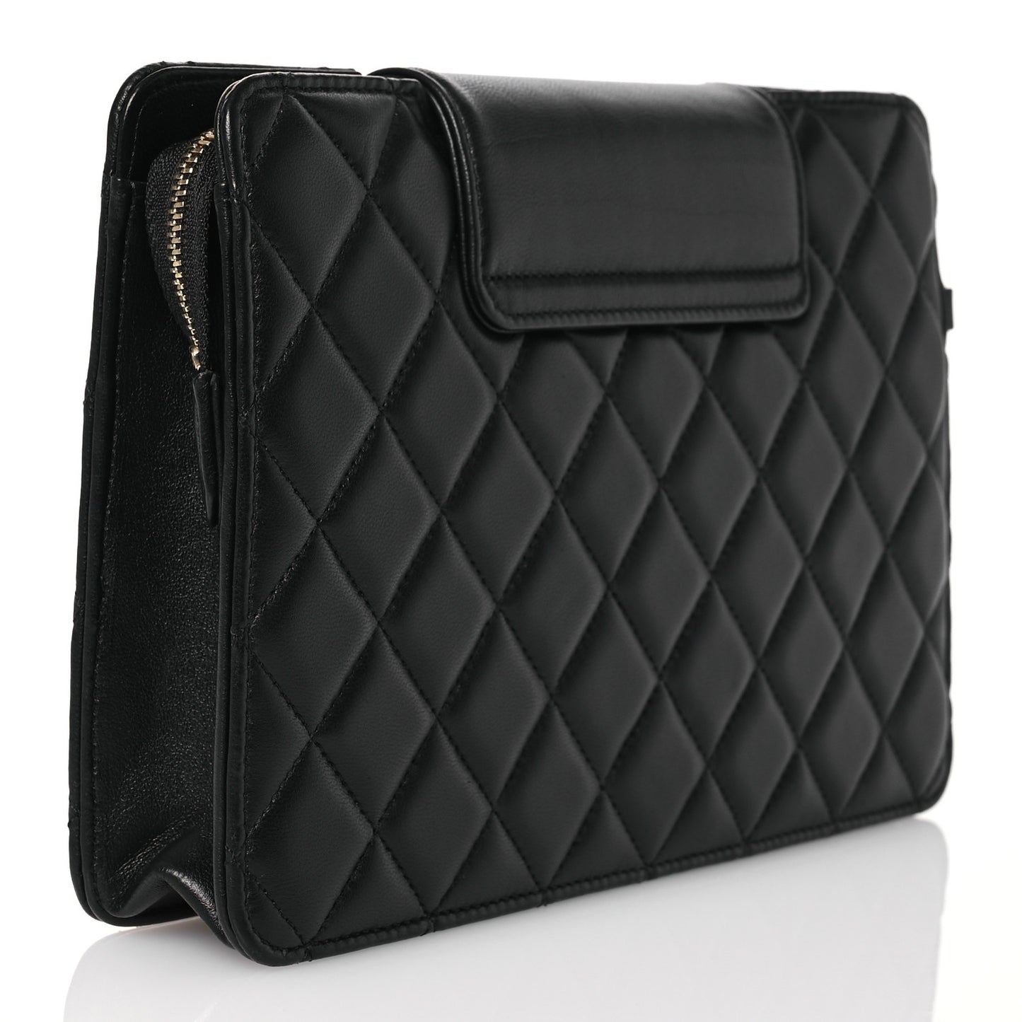 Lambskin Quilted CC Pouch Wristlet Black