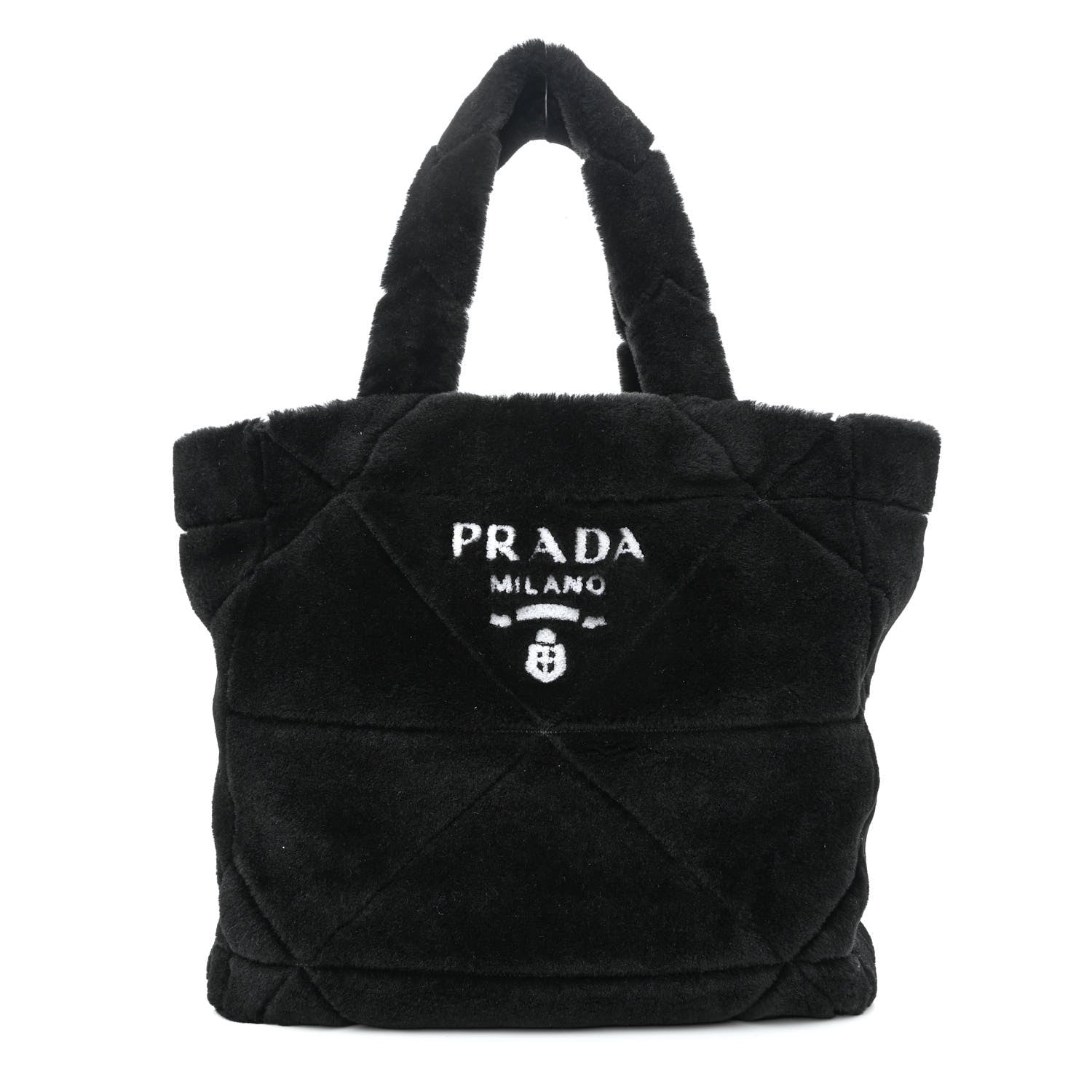 Prada Shearling Monotone Logo Tote Black White 3 of 12