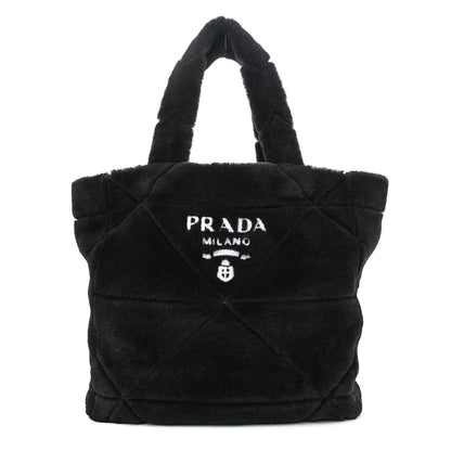 Prada Shearling Monotone Logo Tote Black White 3 of 12