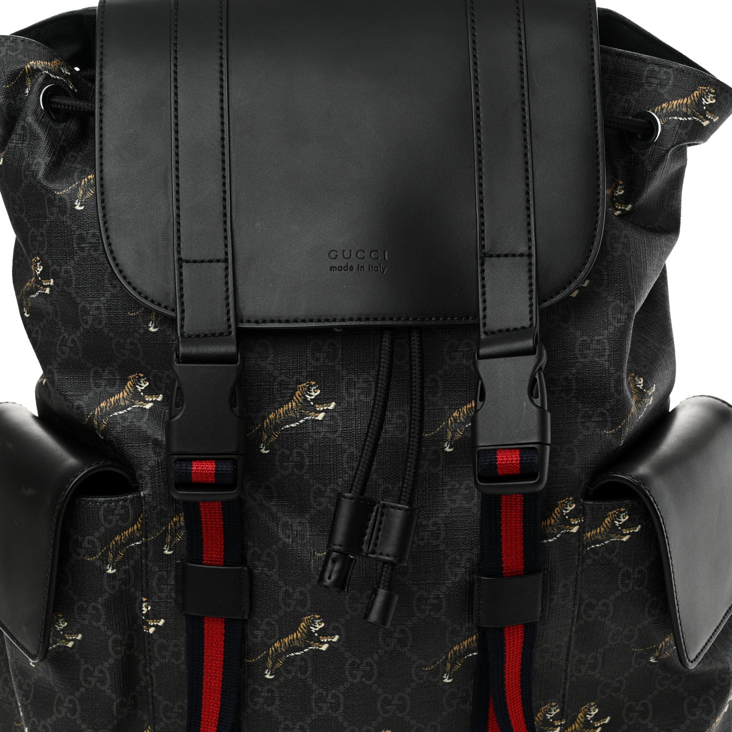 Gucci Soft GG Supreme Monogram Appia Calfskin Web Double Buckle Backpack Black 8 of 11