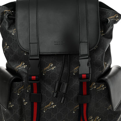 Gucci Soft GG Supreme Monogram Appia Calfskin Web Double Buckle Backpack Black 8 of 11