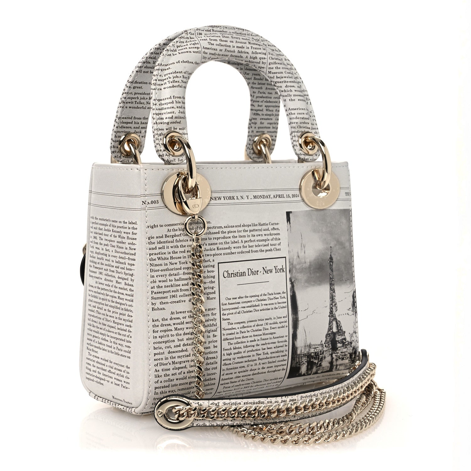 Christian Dior Calfskin Newspaper Printed Mini Lady Dior Black