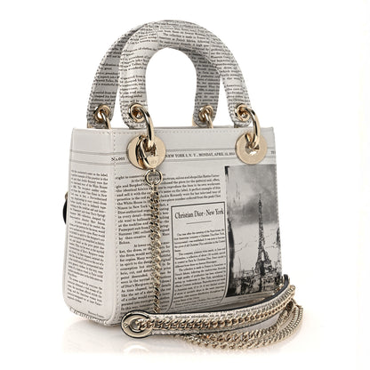 Christian Dior Calfskin Newspaper Printed Mini Lady Dior Black White 3 of 11