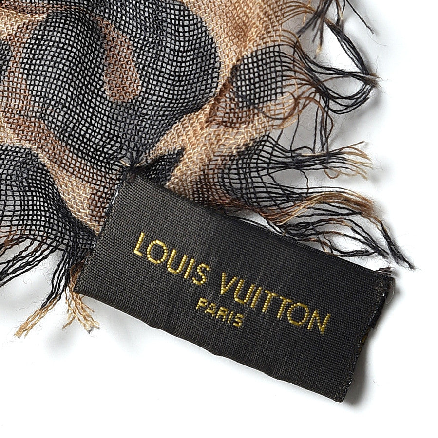 Cashmere Silk Leopard Etole Stole Marron