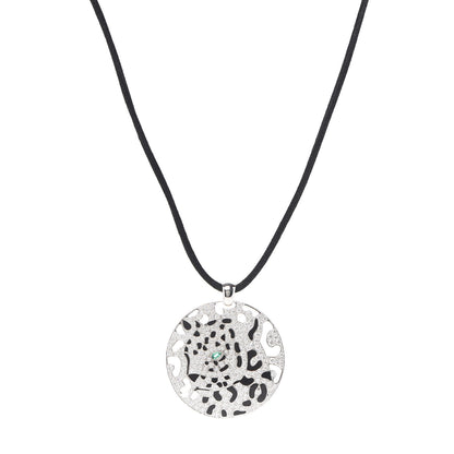 Cartier 18K White Gold Diamond Onyx Emerald Panthere De Cartier Medallion Pendant Cord Necklace 1 of 4