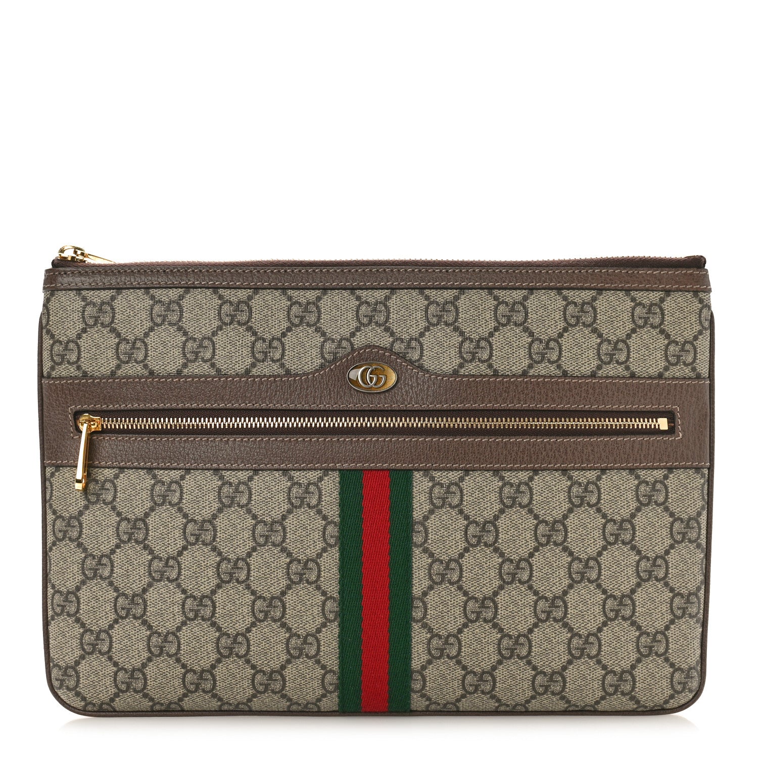 Gucci GG Supreme Monogram Large Ophidia Pouch Clutch Brown 1 of 9