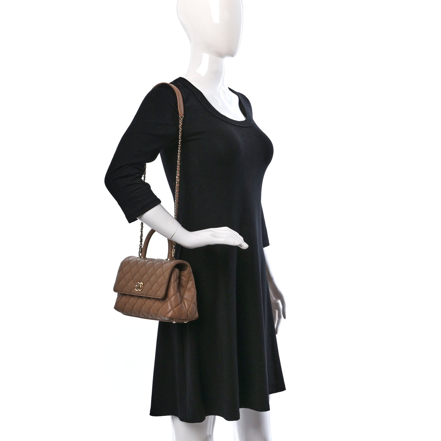 Caviar Quilted Mini Coco Handle Flap Beige