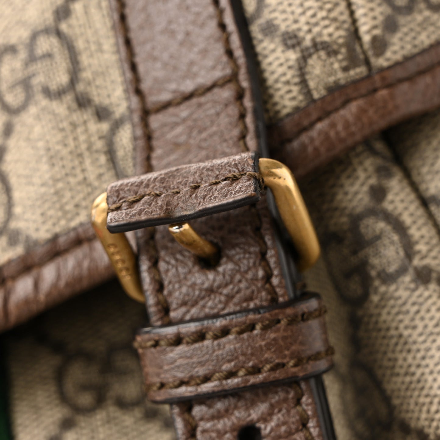 GG Supreme Monogram Medium Ophidia Double Buckle Backpack Brown