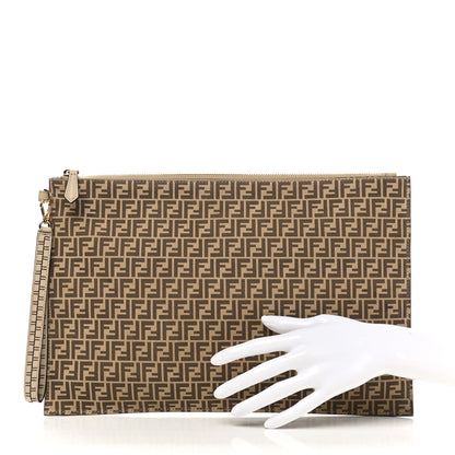 Fendi Suede Vitello Grace Micro FF Large Flat Pouch Nude Spring Maya 2 of 13