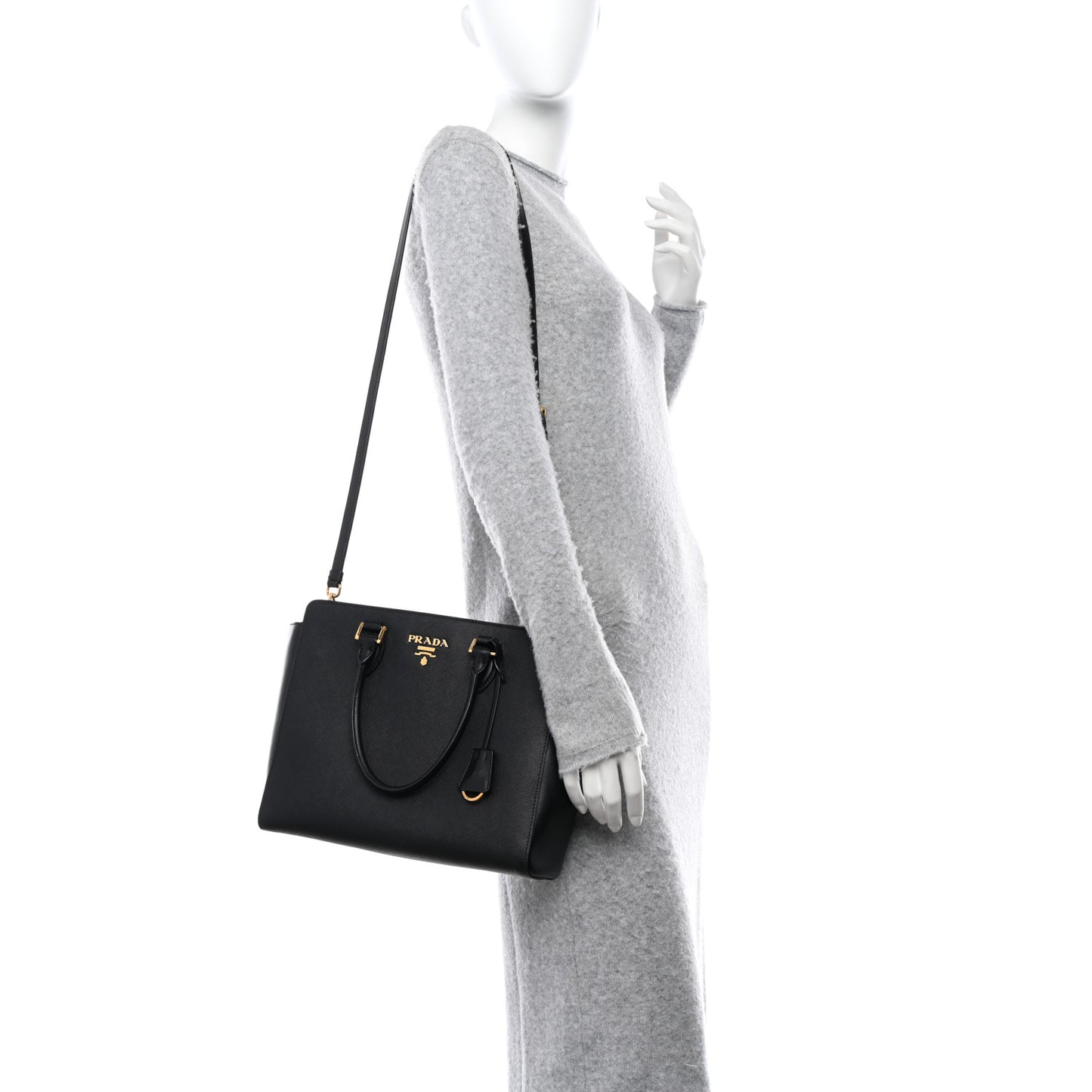 Saffiano Soft Calfskin Zippered Tote Black