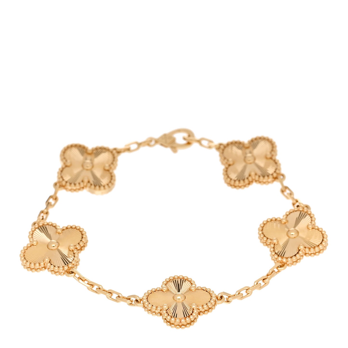 18K Yellow Gold 5 Motifs Guilloche Vintage Alhambra Bracelet